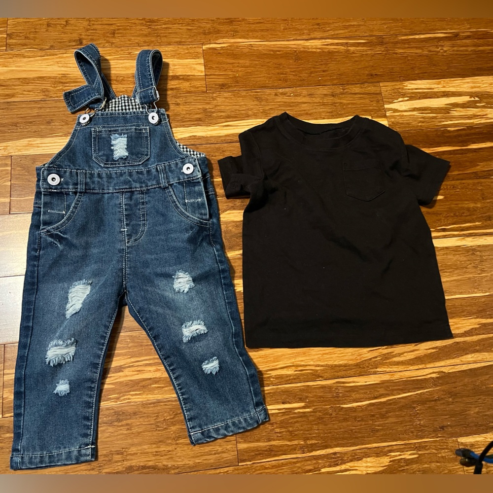 Stylish Denim Overalls and Black T-Shirt Set for Kids